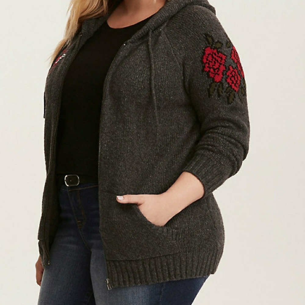 Torrid Charcoal Knit Rose Hoodie